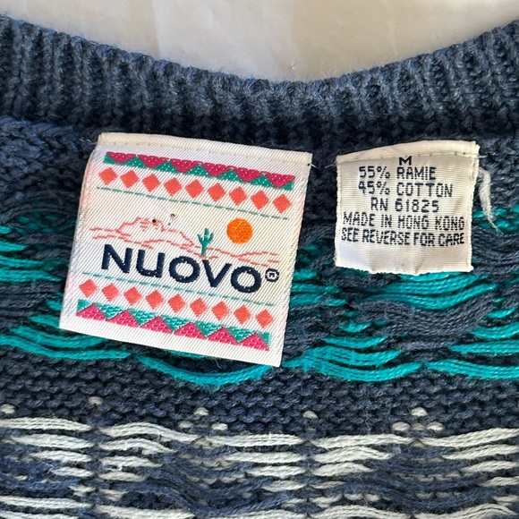 NUOVO Vintage 90's Western Aztec Southwest Sweater Vest Cardigan Size M Ramie - Picture 8 of 8